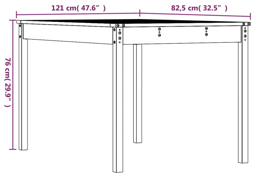 Mesa de jardim 121x82,5x76 cm madeira de pinho maciça