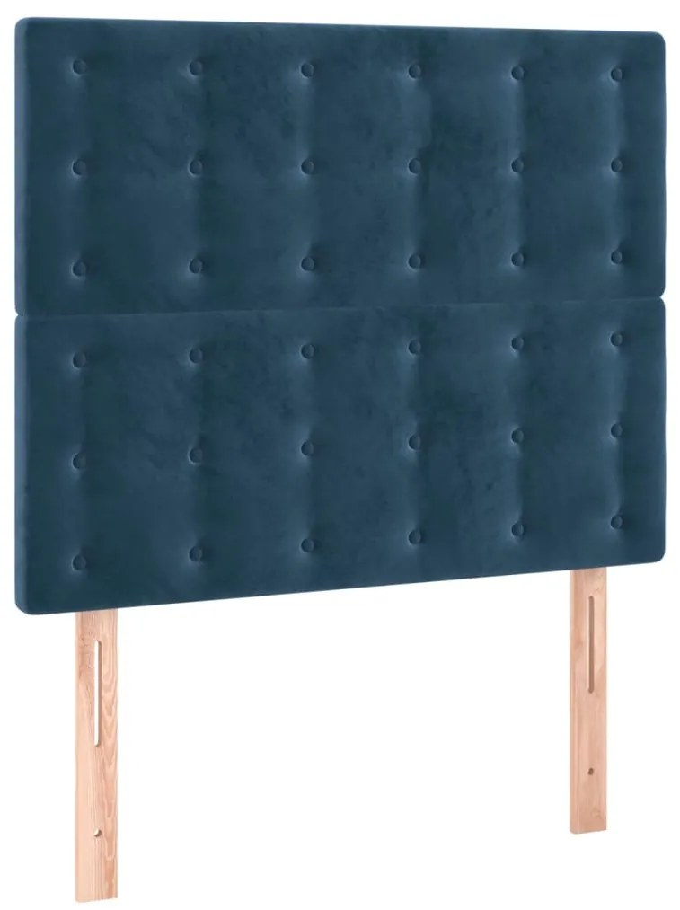 Cabeceira cama c/ luzes LED veludo 100x5x118/128cm azul-escuro