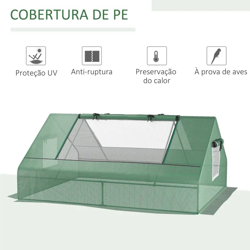 Estufa Pequena 180x140x80 cm para Cultivo com 2 Portas 2 Janelas Estrutura de Aço e Cobertura PE Anti-UV  Verde