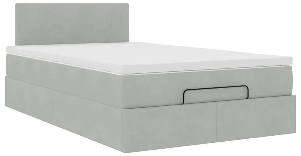 Estrutura de cama otomana com colchão cinza claro Veludo