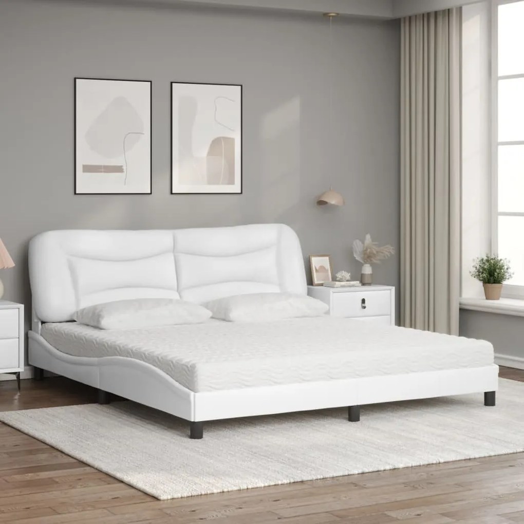 Cama com colchão 180x200 cm couro artificial branco