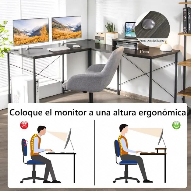 Secretária Mesa de computador em forma de L Mesa de canto reversível com orifícios para cabos para escritório em casa 150 x 150 x 74 cm Castanho escur