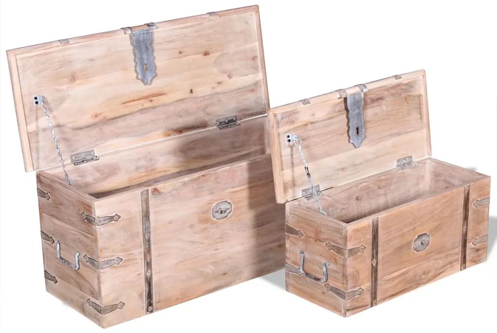Conjunto de arcas de arrumação 2 pcs madeira maciça de acácia