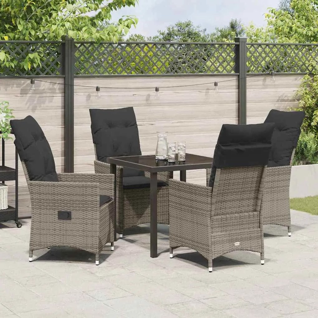 Conjunto de Jantar de Jardim 5 Peças com Almofadas em Rattan Sintético