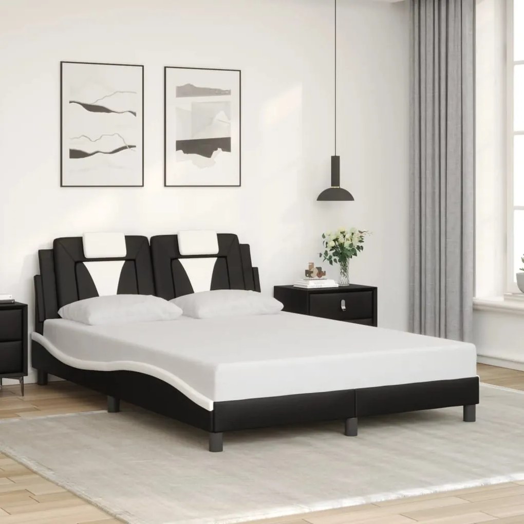 Estrutura cama c/ cabeceira 120x200 couro artif. preto/branco