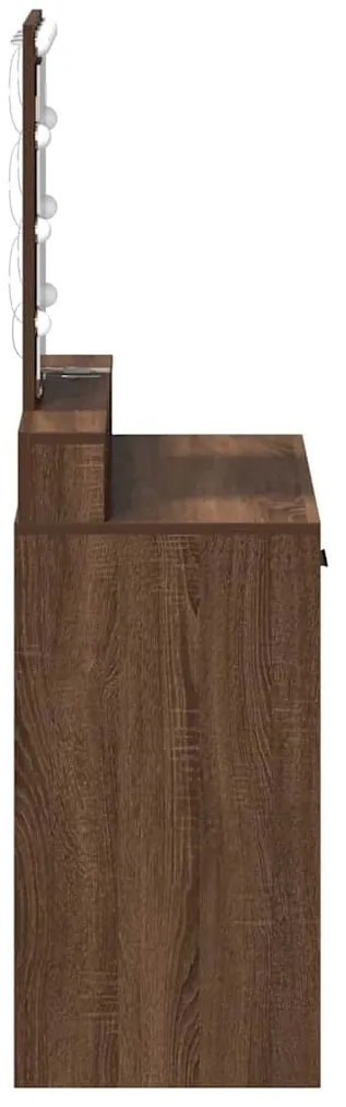 Mesa de maquilhagem vidaXL com luzes LED em carvalho castanho 79x41x14