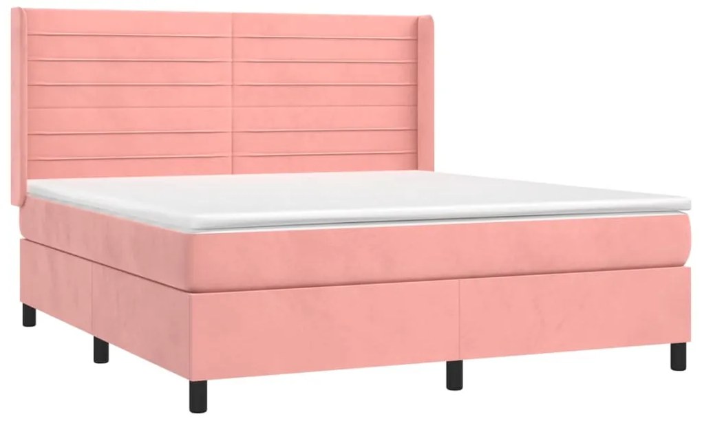 Cama box spring c/ colchão/LED 180x200 cm veludo rosa