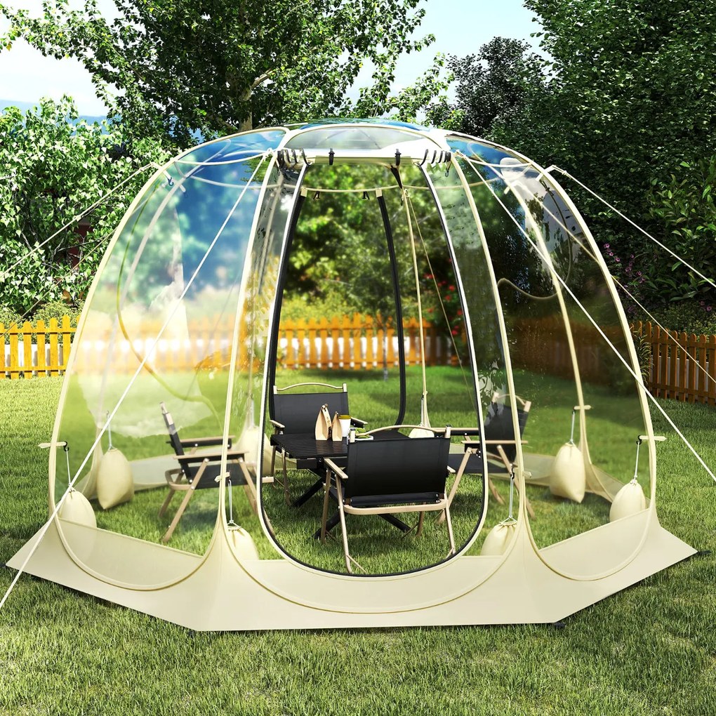 Tenda de bolha emergente em PVC 265 x 265 x 190 cm com rede mosquiteira Montagem instantânea À prova de intempéries e frio para 5-6 pessoas Portátil e