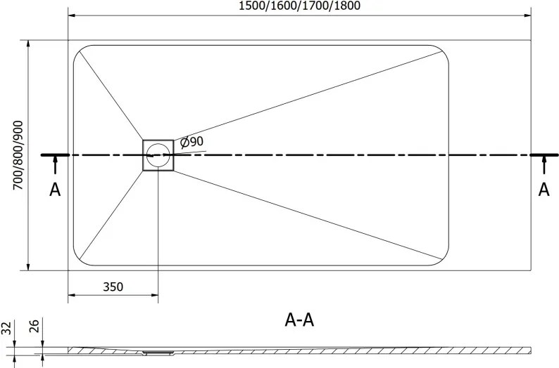 Mexen Bert base de duche retangular SMC 160 x 70 cm, branco - 4K107016