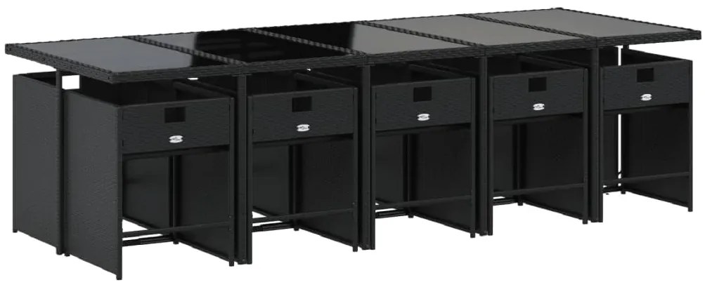 11 pcs conjunto de jantar p/ jardim c/ almofadões vime PE preto