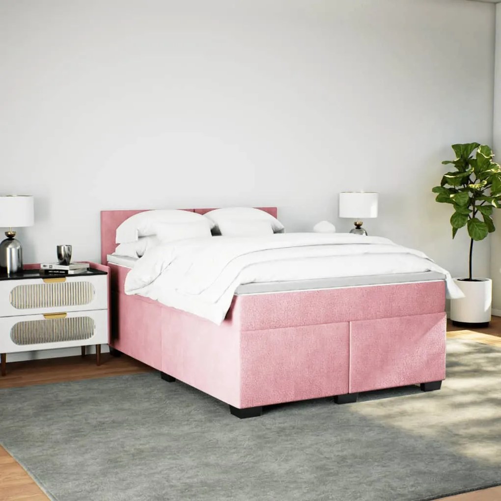 Cama com molas/colchão 160x200 cm veludo rosa