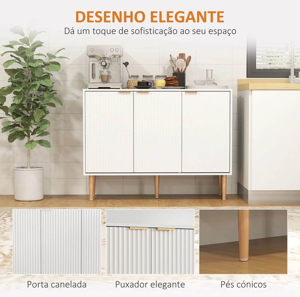 Aparador de 3 Portas Estriadas Aparador de Sala de Estar com Prateleir