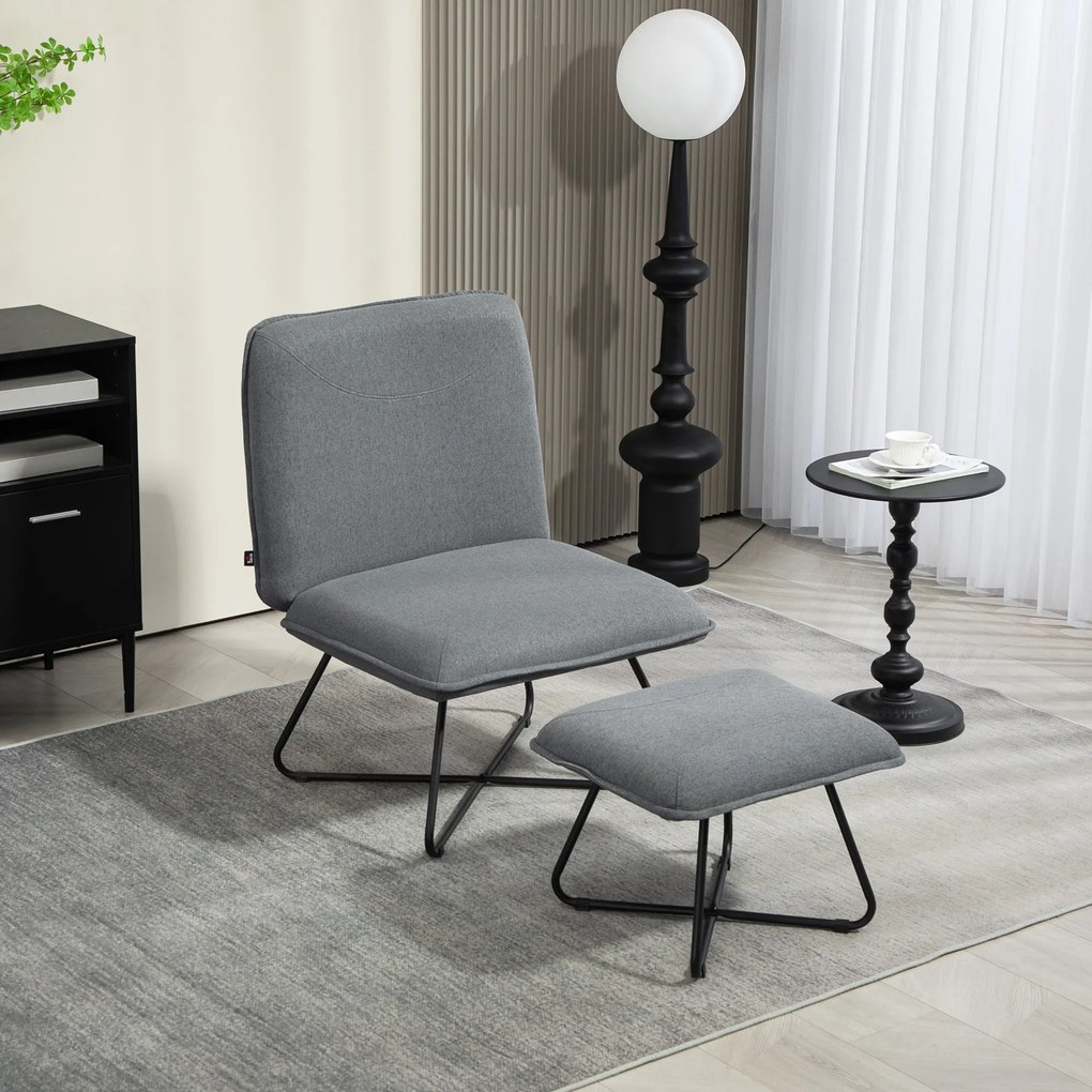 Poltrona Sala de Estar com Apoio para os Pés Poltrona Relax com Pés de Aço em Forma de Cruz Cinza Escuro
