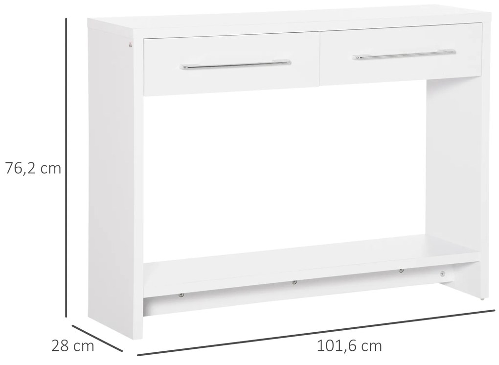 Mesa Consola com 2 Gavetas e Prateleira de Armazenamento Móvel de Entrada para Corredor Sala de Estar Estilo Moderno Anti-Rolamento Carga Máxima 50kg