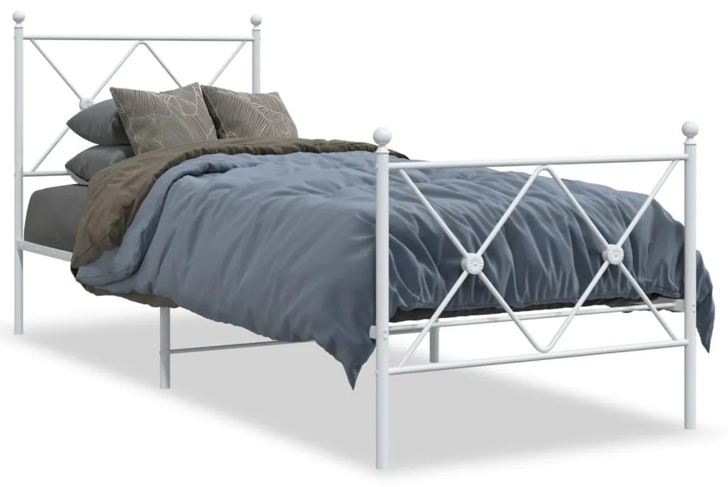 Estrutura de cama com cabeceira e pés 80x200 cm metal branco