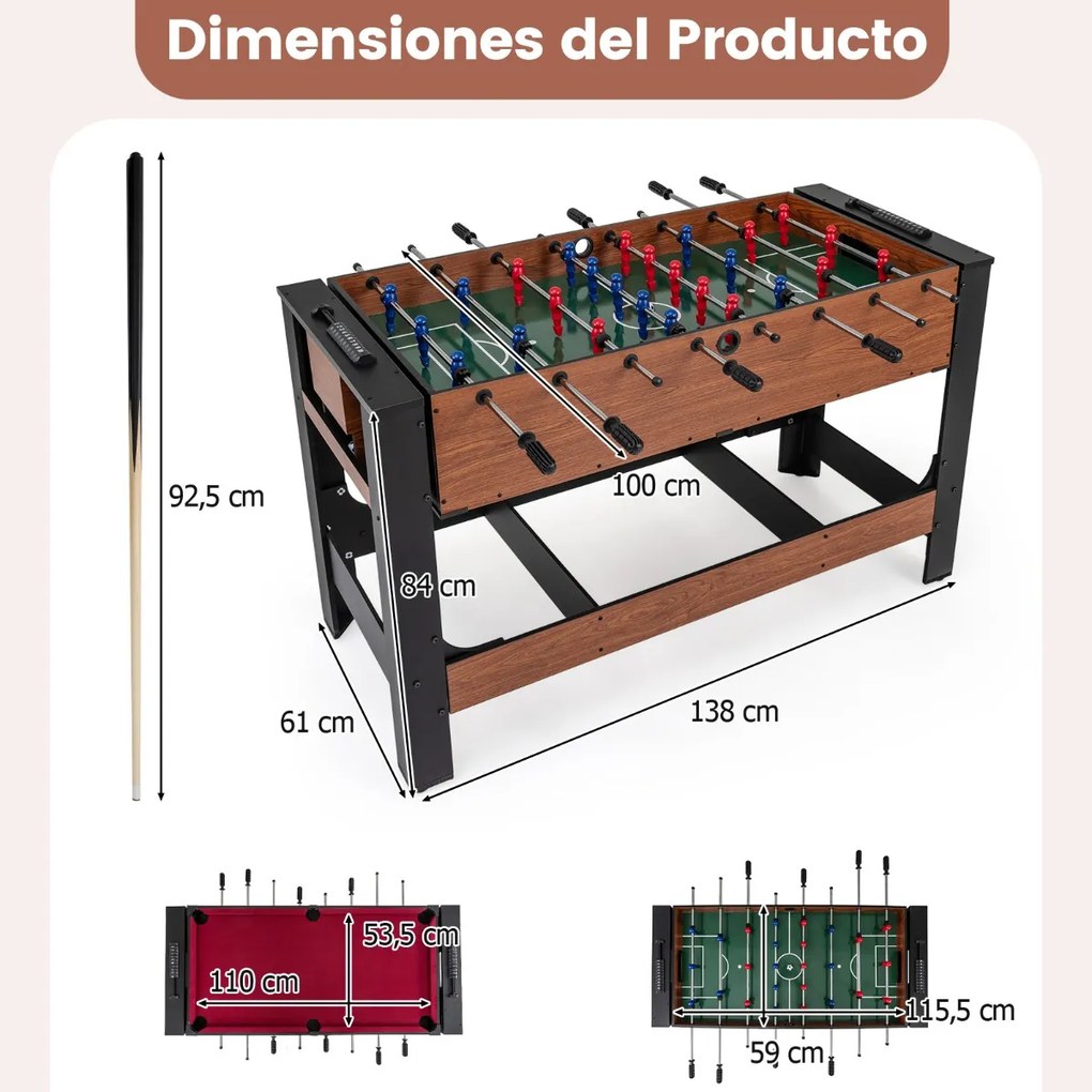 Mesa de jogos Giratória matraquilhos e Bilhar 2 em 1 com Acessórios incluídos Preto e Castanho