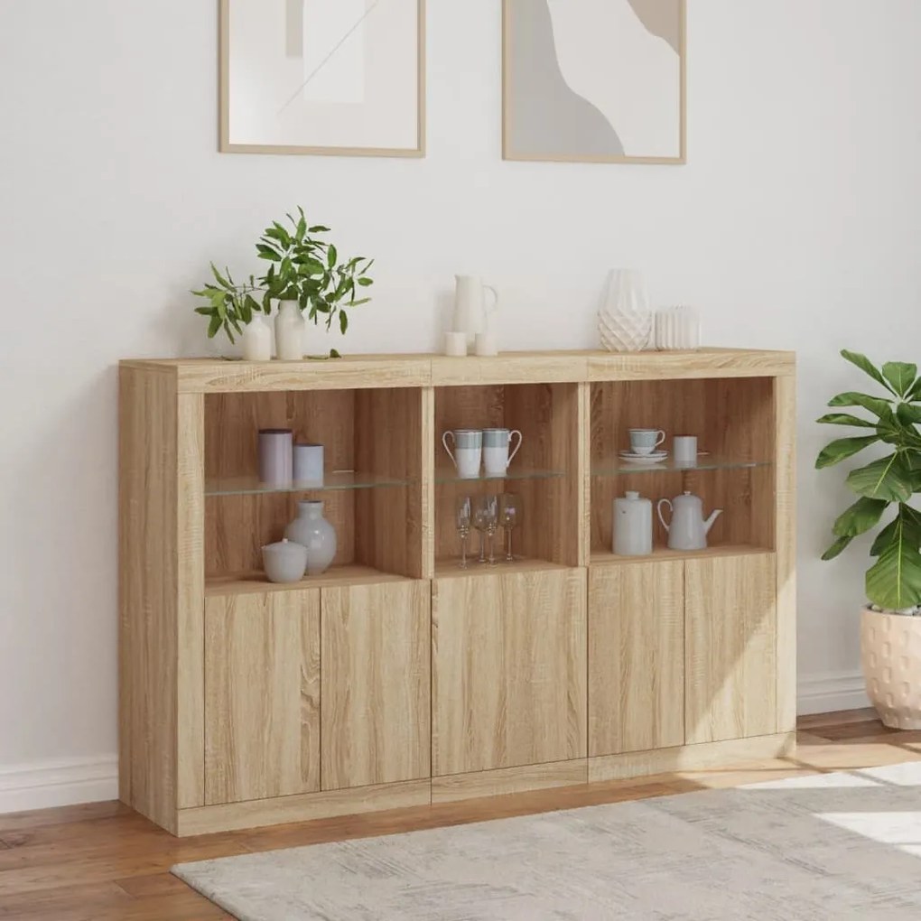 Aparador com luzes LED 162x37x100 cm carvalho sonoma