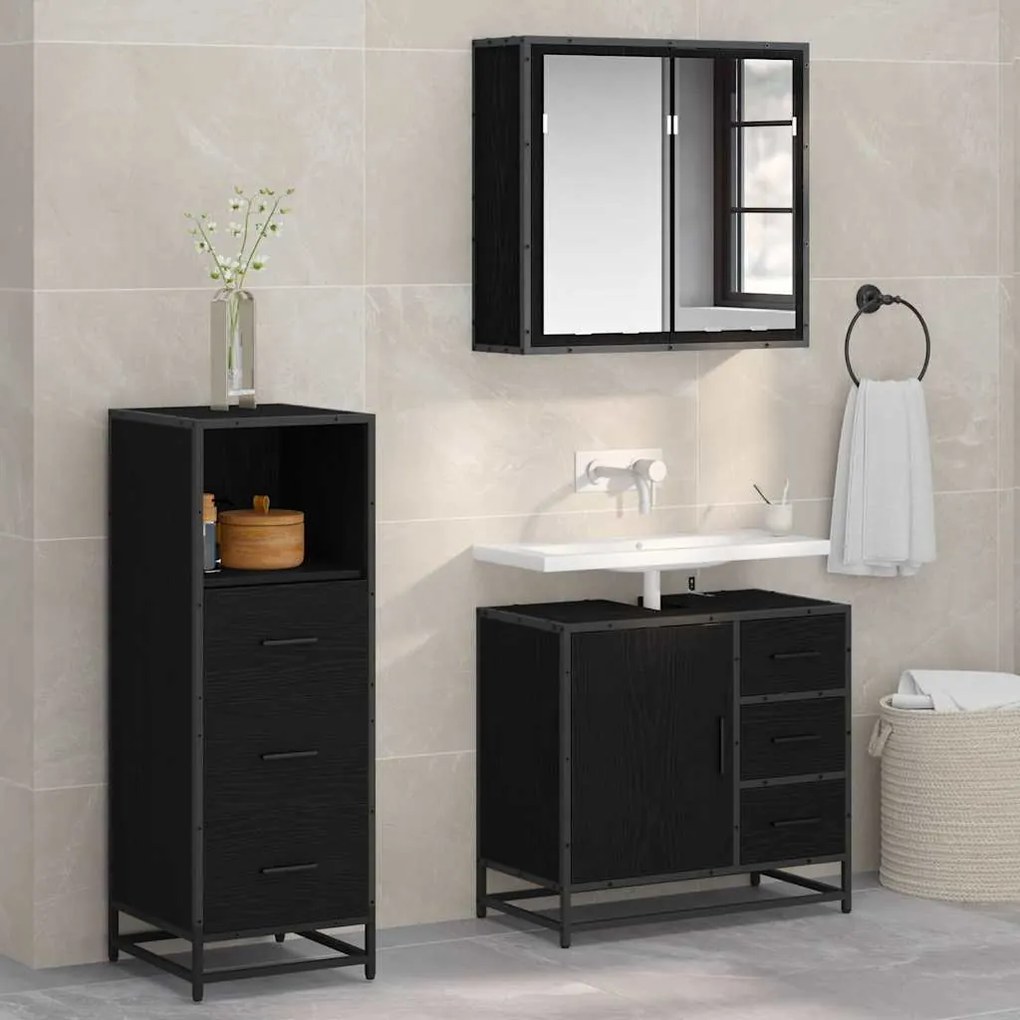 vidaXL Conjunto de Móveis para Banheiro com porta 3 pcs Carvalho preto