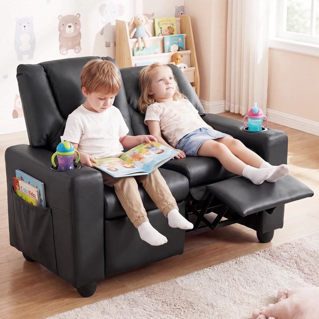 Sofá Infantil Duplo Reclinável, 96 x 51,5 x 69 cm, Espuma de Alta Densidade, Preto