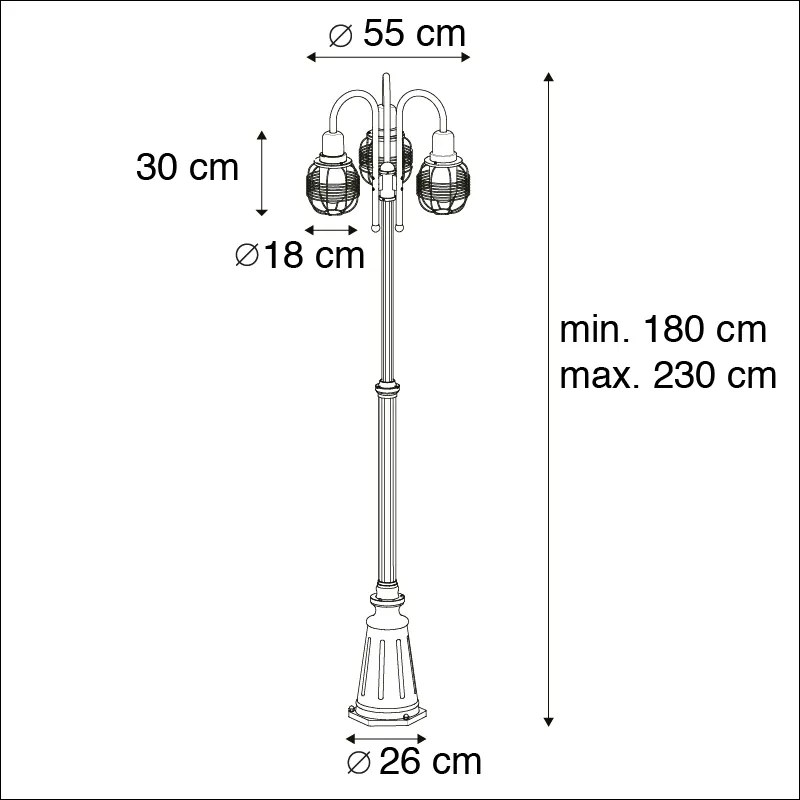 LED Candeeiro de exterior inteligente preto 3 luzes IP44 com Wi-Fi ST64 - Guardado Country / Rústico,Rústico