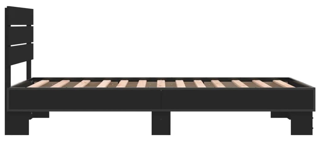 Estrutura de cama 75x190 cm derivados de madeira e metal preto