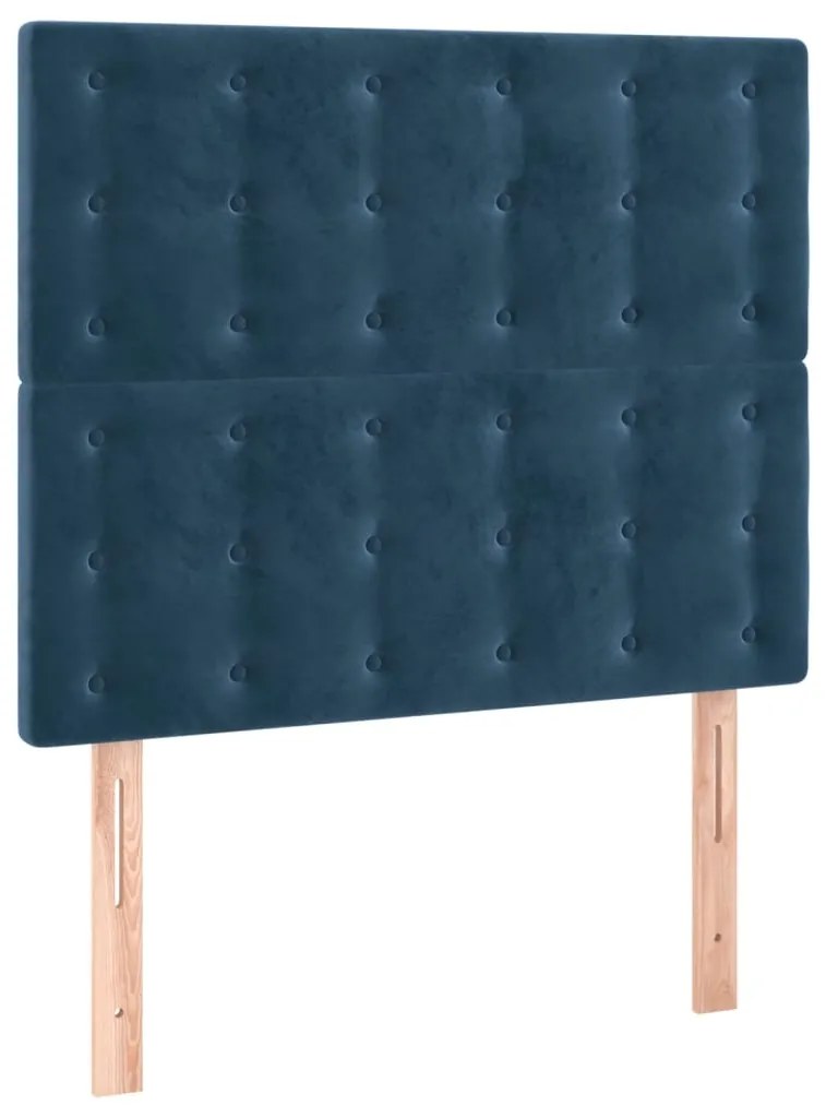 Cabeceira cama c/ luzes LED veludo 90x5x118/128cm azul-escuro