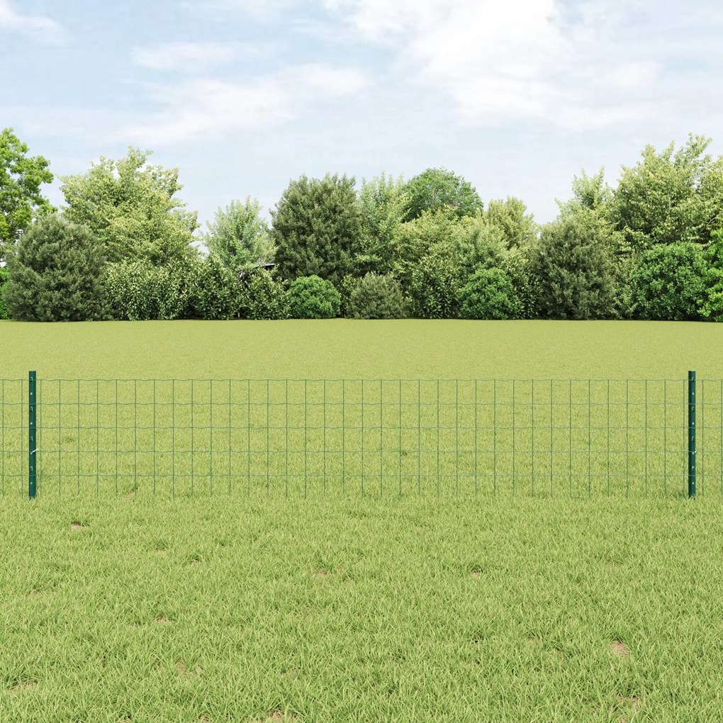 Cerca Euro com 5 Postes U Verde 0,4x10 m Aço