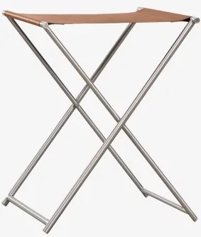 Banqueta Baixa Dobrável De 50 Cm Em Pele E Aço Inoxidável Dravena Camelo Castanho - Sklum