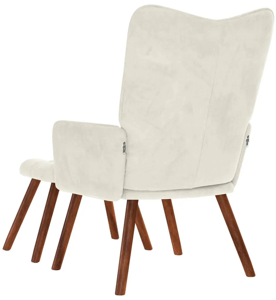 Cadeira de relaxamento com banco em veludo creme