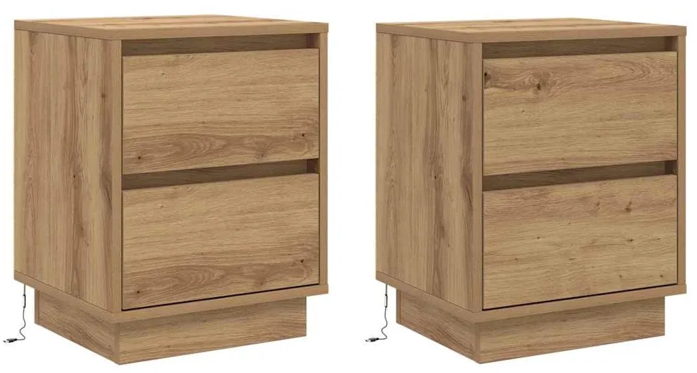 Criados-mudos com Luzes LED 2 pcs Carvalho Artesanal 39x34.5x50 cm