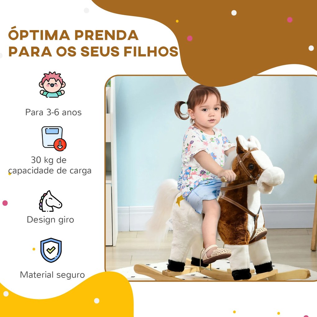 HOMCOM Cavalo Baloiço para Crianças acima de 3 Anos Cavalo Baloiço de