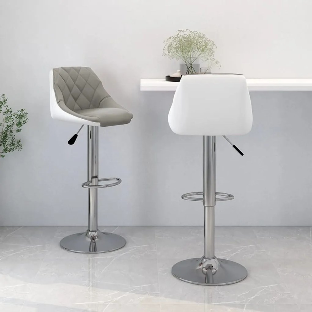 335244 vidaXL Bancos de bar 2 pcs couro artificial cinzento e branco