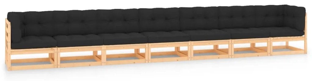 7 pcs conj. lounge jardim c/ almofadões antracite pinho maciço