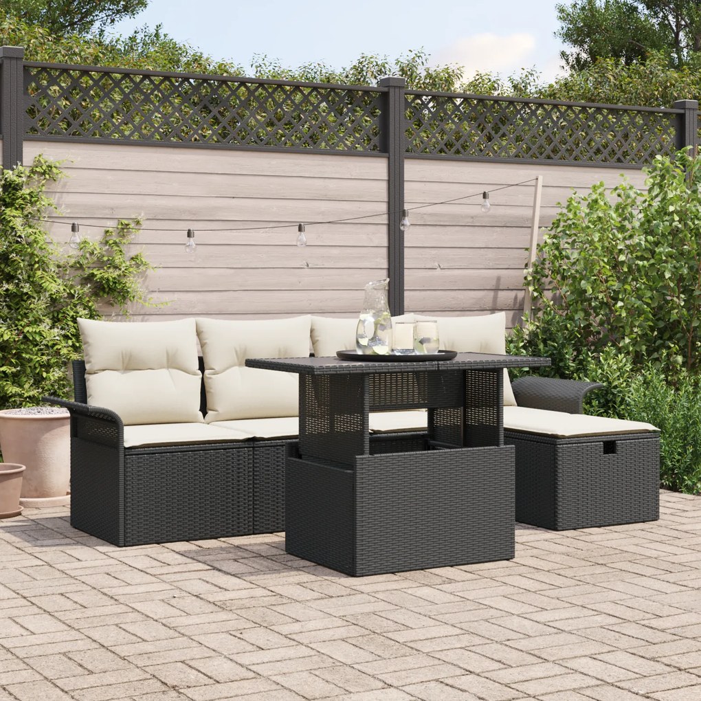 Conjunto de Sofá de Jardim vidaXL de 6 Peças com Almofadas em Rattan P