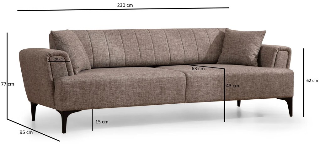 Sofá-cama 3 Lugares Hamlet – Castanho Claro – 230 cm x 95 cm x 77 cm