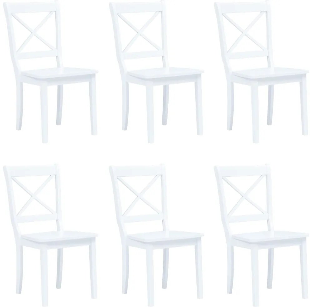 Cadeiras de jantar 6 pcs seringueira maciça branco