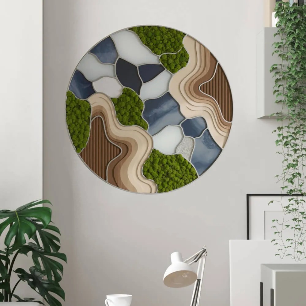 Autocolante redondo - Mosaicos naturais abstractos (epóxidos e musgo)