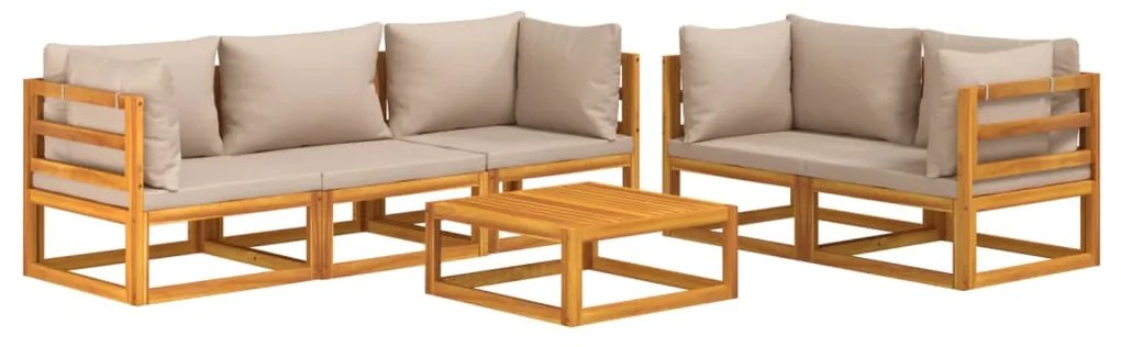 6pcs conj. lounge jardim madeira c/almofadões cinza-acastanhado