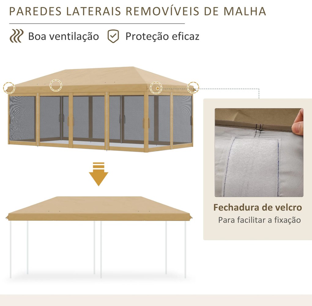 Outsunny Tenda para Festas 6x3 m Tenda de Jardim com 6 Mosquiteiros Bo