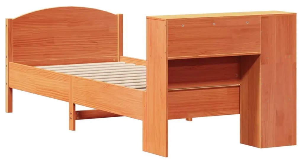 Cama c/ estante sem colchão 100x200cm pinho maciço castanho-mel