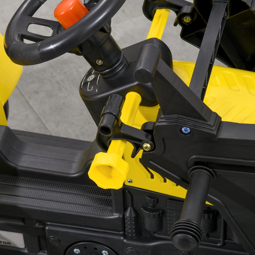 HOMCOM Trator a Pedal para Crianças acima de 3 Anos Trator Escavadora Infantil com Pá Dianteira Veículo a Pedais Carga Máxima 35 kg 114x41x52 cm Amarelo e Preto
