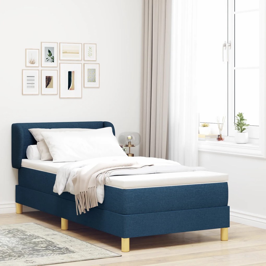 Cama Box Spring vidaXL com Colchão Azul 90x190 cm em Tecido