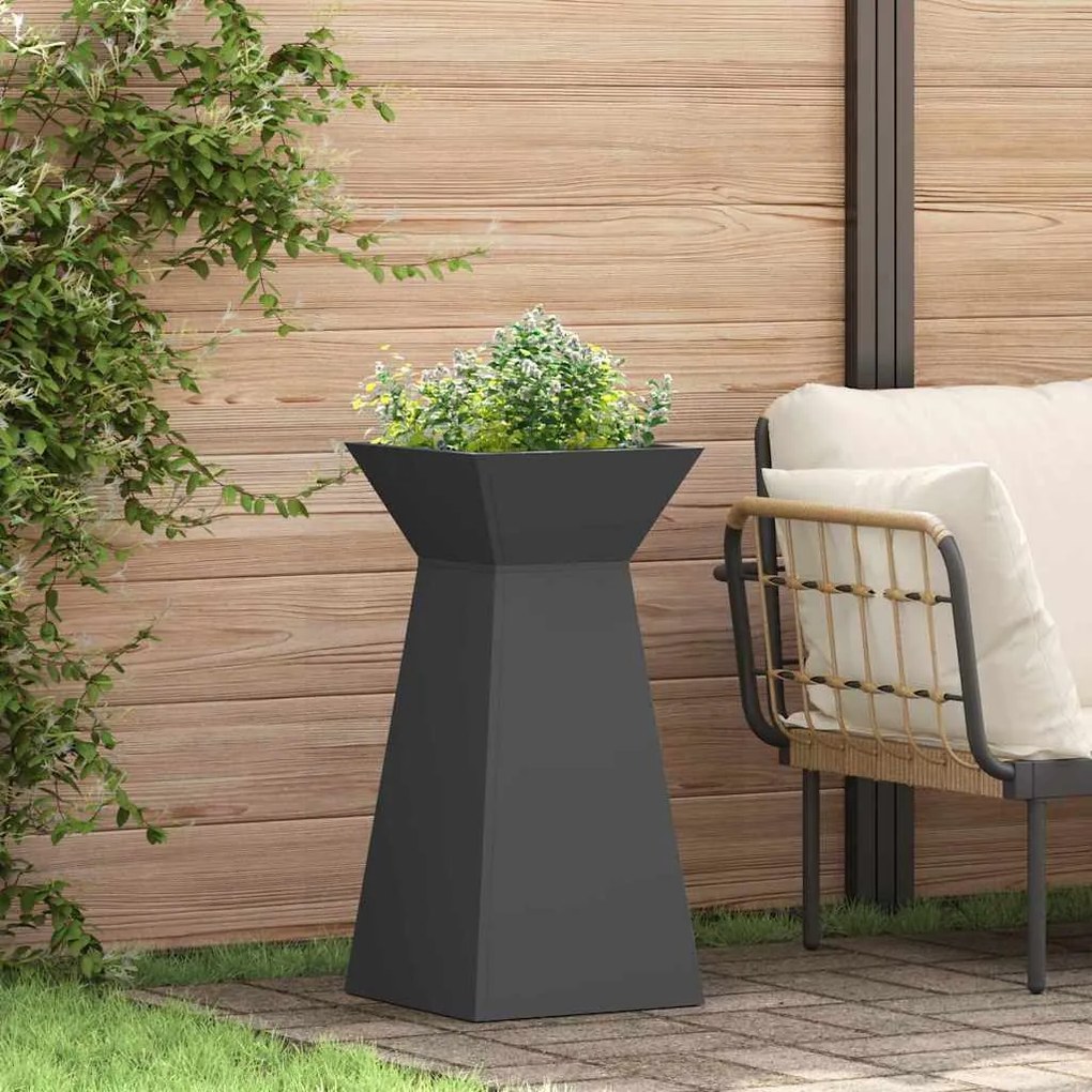 vidaXL Vaso de Pilar para Jardim com Tigela Preta 35x35x73 cm em Aço.