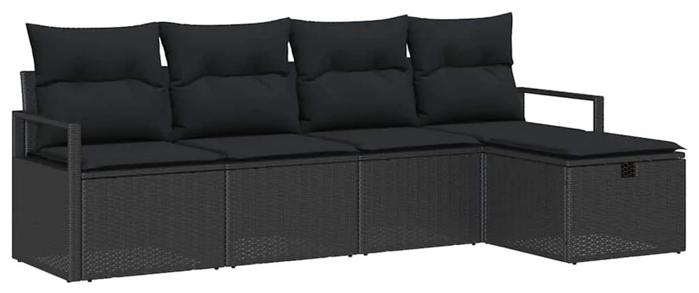 Conjunto de Sofá de Jardim vidaXL de 5 Peças com Almofadas Preto Vime