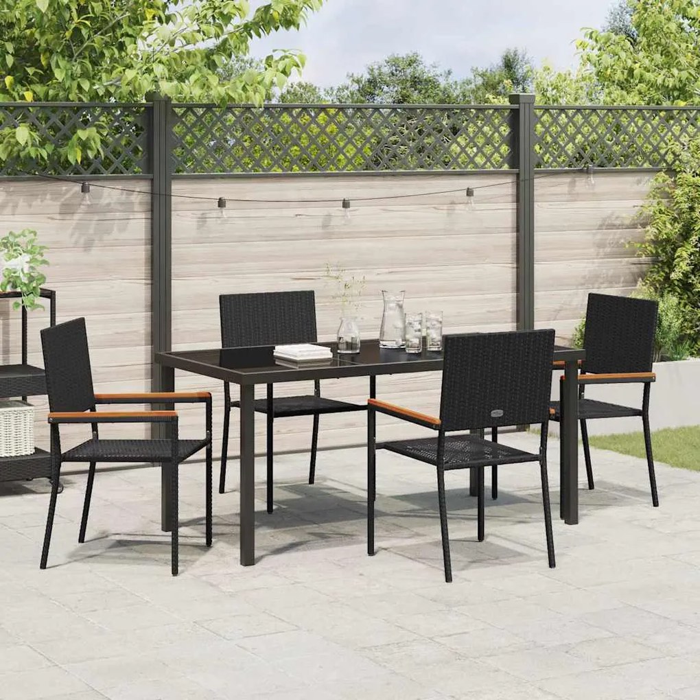 Conjunto de Jantar de Jardim 5 Peças Preto em Rattan Sintético