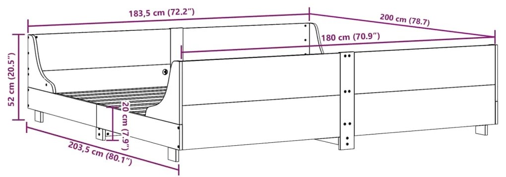 Cama sem colchão 180x200 cm pinho maciço castanho-mel