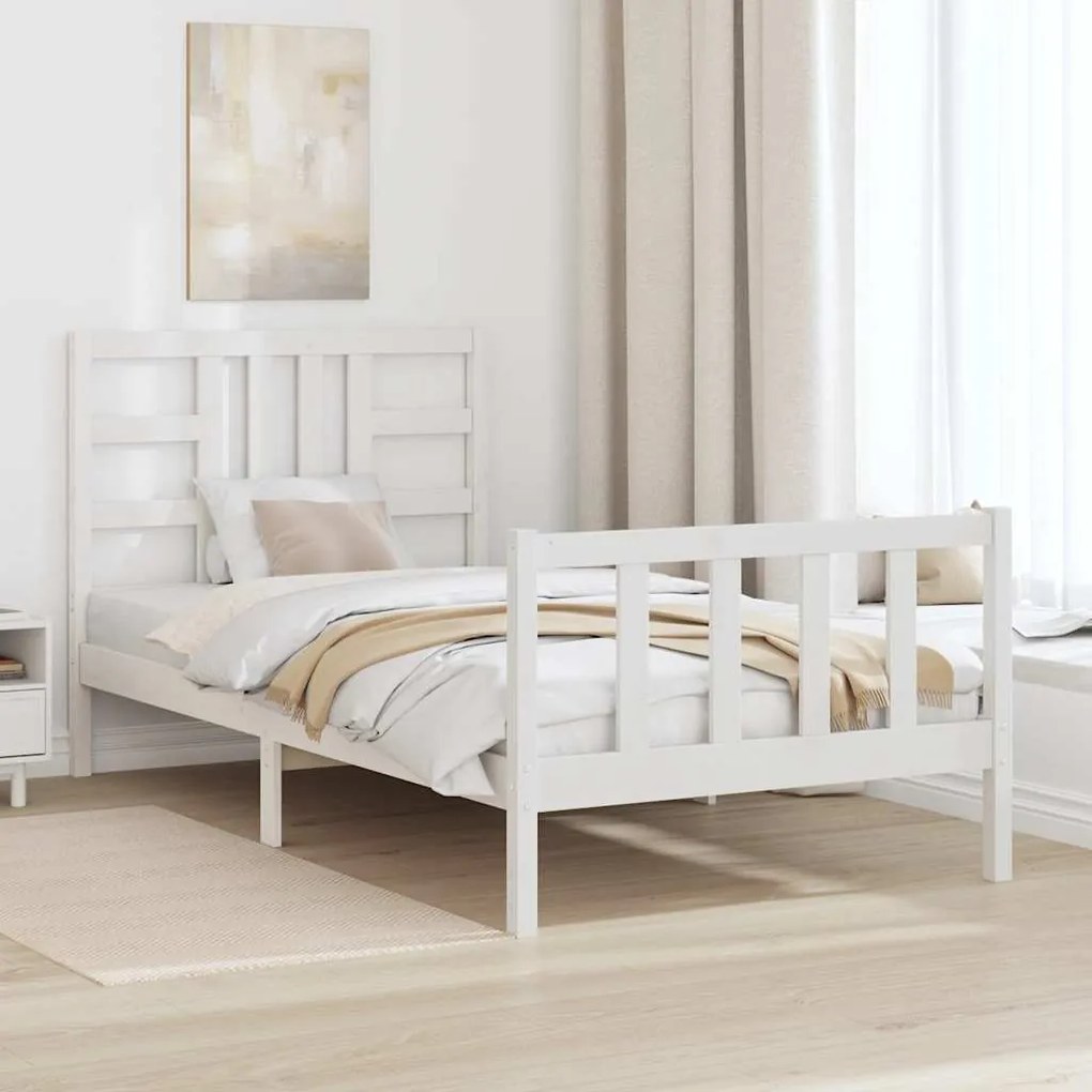 Estrutura de cama com cabeceira 100x200cm madeira maciça branco