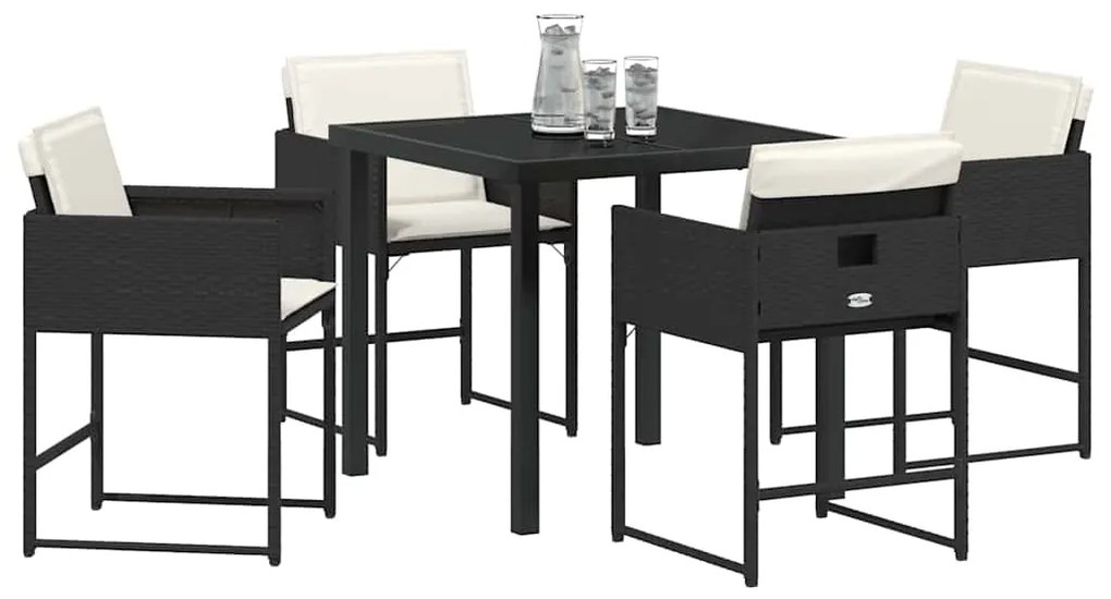 Conjunto de Jantar de Jardim com 5 Peças e Almofadas Pretas em Rattan