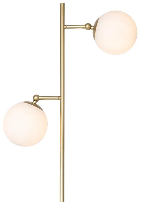 Candeeiro de pé Art Déco dourado com vidro opalino 2 luzes - Pallon Art Deco