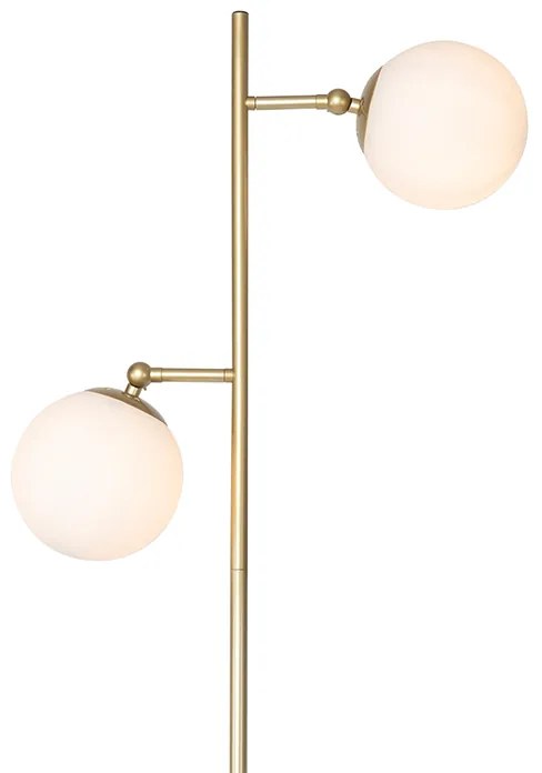 Luminária de pé Art Déco dourada com vidro fosco 2 luzes - PALLON Art Deco